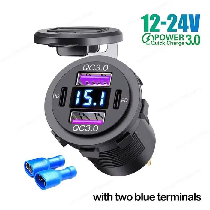 Prise USB C 12 volts, double Port de Charge rapide 3.0 et double prise de chargeur de voiture PD typ
