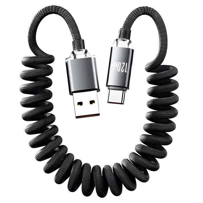 120W USB C à Type C câble à ressort de Charge rapide télescopique chargeur de téléphone de voiture c