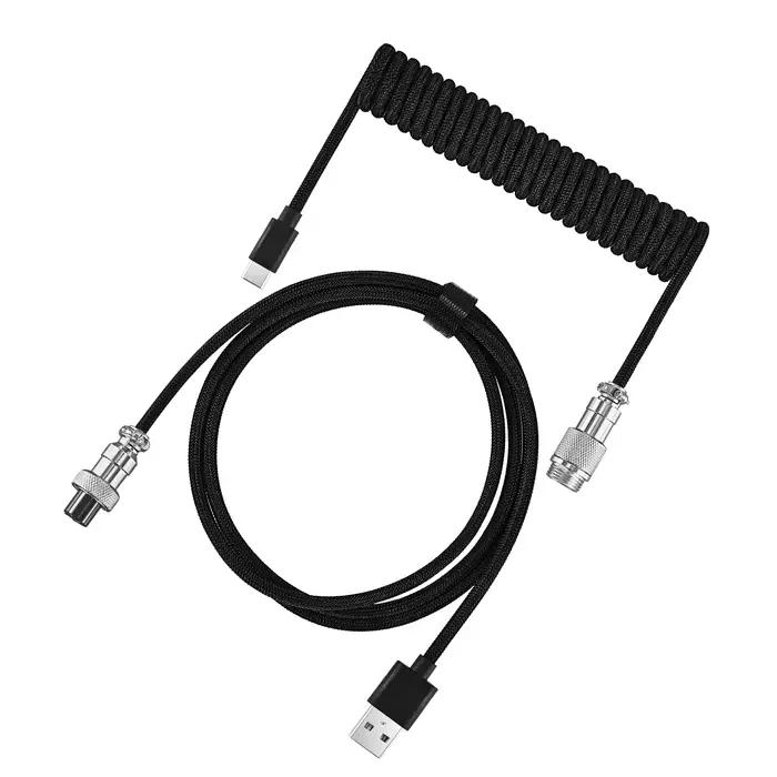 Câble tressé USB A vers TYPE C en métal, câble enroulé pour clavier mécanique, fil à ressort USB, co
