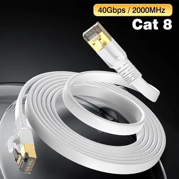Nouveau câble Ethernet Cat8 blanc 40 Gbps, câble réseau blindé plat Cat 8 RJ45, câble LAN catégorie 