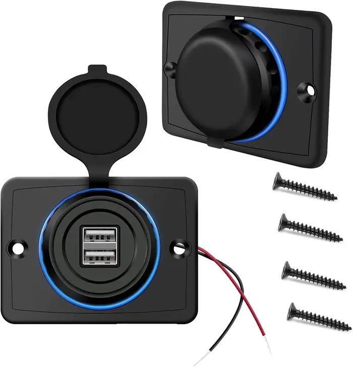 Prise de chargeur double USB montée sur véhicule avec voyant lumineux, prise de courant 12v 24v 3,1a