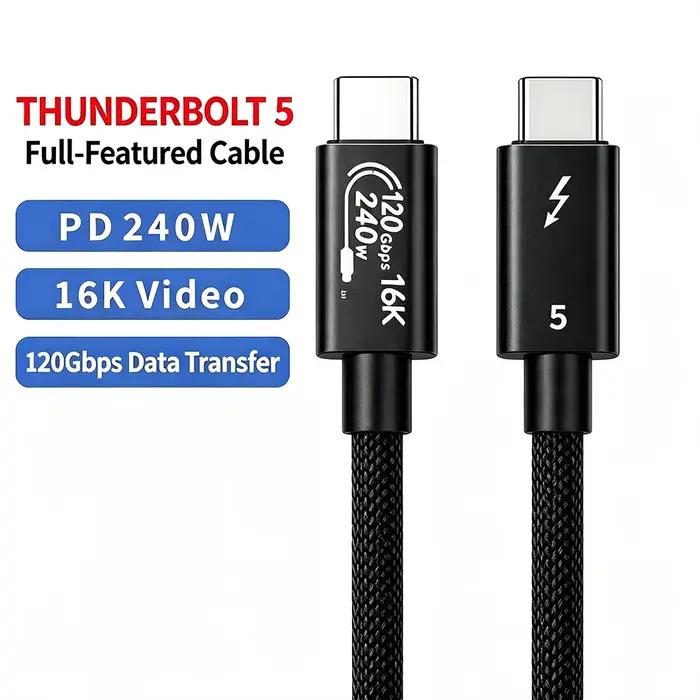 Câble HANNUO Thunderbolt 5 120 Gbps PD 240 W, câble de données tressé à charge rapide, simple 4K@540