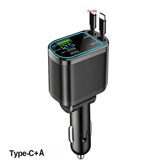 Chargeur de voiture rétractable 120W, avec toit Starlight, câble USB C, chargeur rapide, adaptateur 