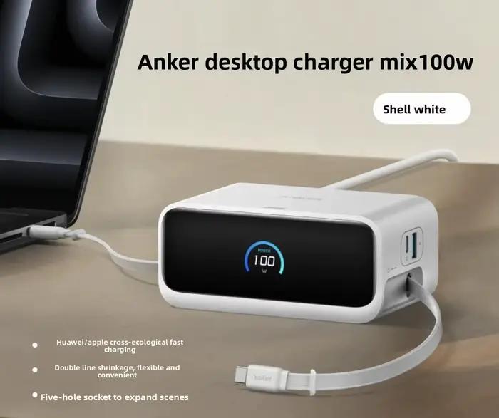 Station de charge Anker Nano, multiprise USB-C, câble rétractable Anker InstaCord de 2,3 pieds, char