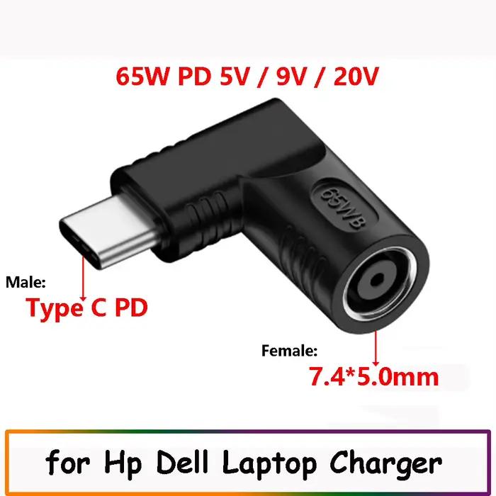 DC 7.4X5.0mm pour Hp Dell chargeur d'ordinateur portable vers 65W Type C USB PD adaptateur d'aliment