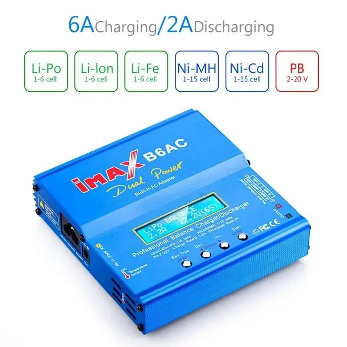 Décharge de chargeur d'équilibre mis à jour IMAX B6AC 80W 6A pour batterie Lipo/Li-ion/LiFe/NiMh