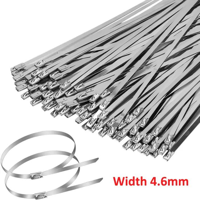 100 pièces 304 attaches zippées en acier inoxydable largeur 4.6mm attaches de câble autobloquantes p