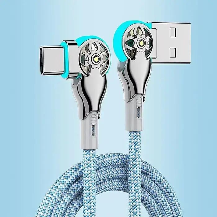 Câble de charge rapide USB A vers Type C en alliage de zinc avec rotation à 180 degrés, câble de don