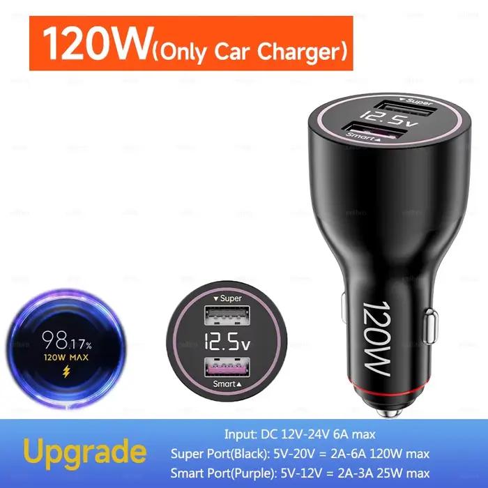 Chargeur de voiture 120W 100W 90W 6A, charge rapide, 2 ports USB A, pour Xiaomi Mi 17 15 15T 14 14T 