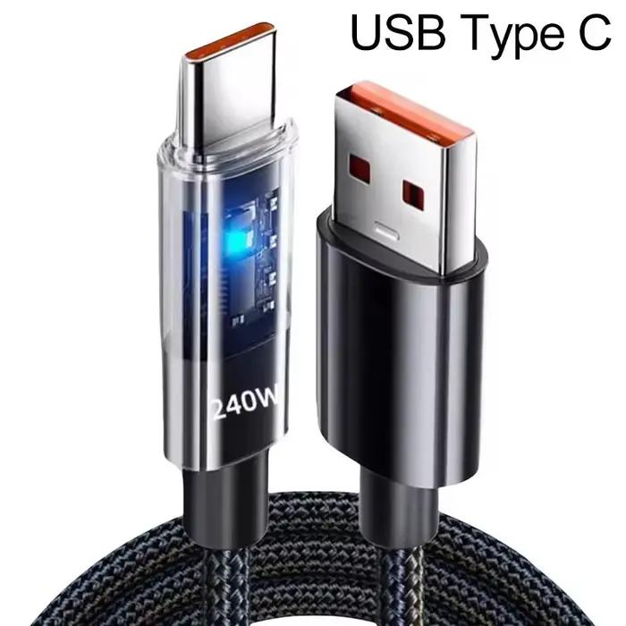 Câble en Nylon USB Type C 240W, câble de charge Super rapide pour Samsung Xiaomi Huawei Honor, affic