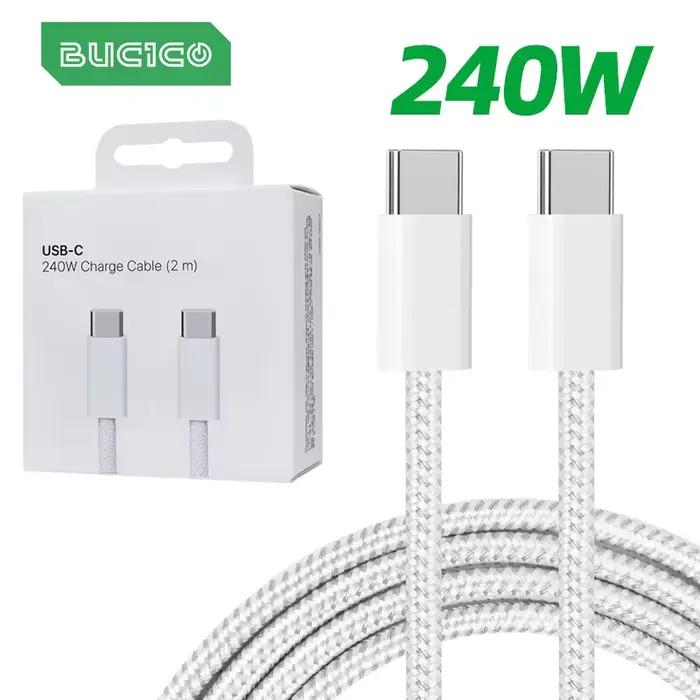 Câble de charge USB-C vers USB-C 240W, câble tressé PD à charge rapide Type-C pour iPhone 15 16 17E 
