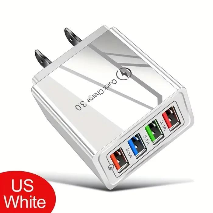 Chargeur USB multi-ports 3A avec prise EU/US, 4 ports USB, charge rapide 3.0 pour téléphone, tablett