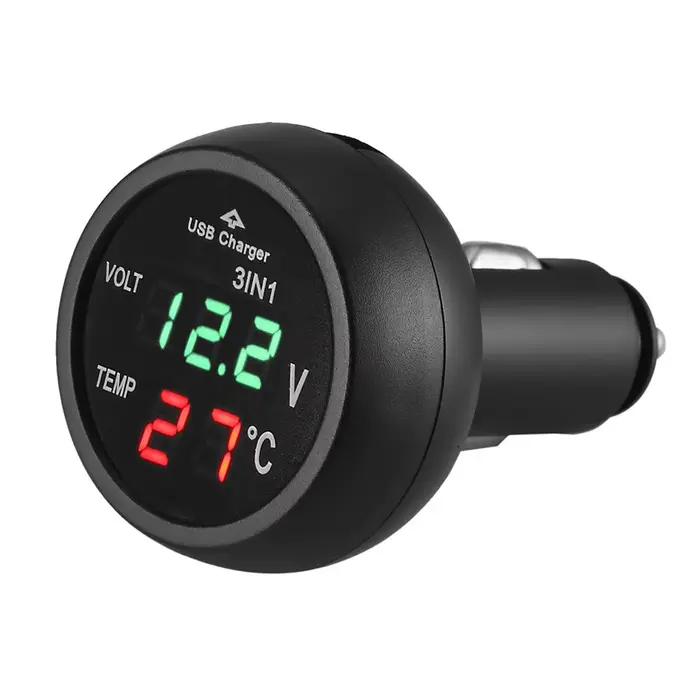 Chargeur de voiture 3 en 1 12/24V avec interrupteur voltmètre, voltmètre numérique LED pour voiture,