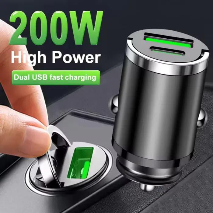 Chargeur de voiture mini 200W à charge rapide pour iPhone QC3.0 mini PD USB Type C, chargeur de télé