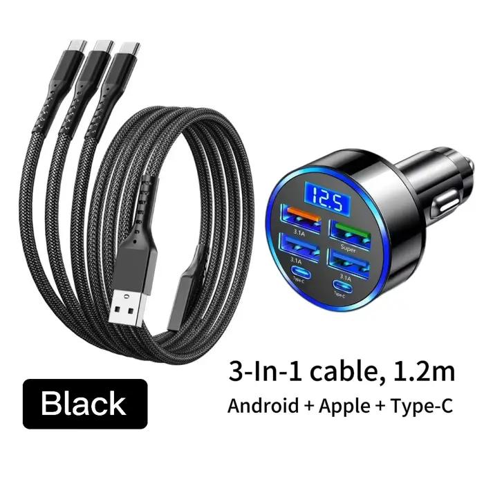 Kit de charge de téléphone pour voiture, chargeur rapide multi-ports 6 ports avec câble de charge 3 