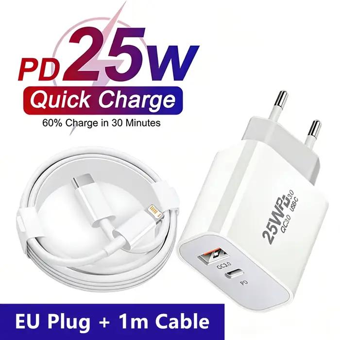 Chargeur rapide USB A + C EU 25W PD, pour iPhone 11 12 13 Mini 14 Pro Max X XR XS Max 6S 7 8 14 Plus