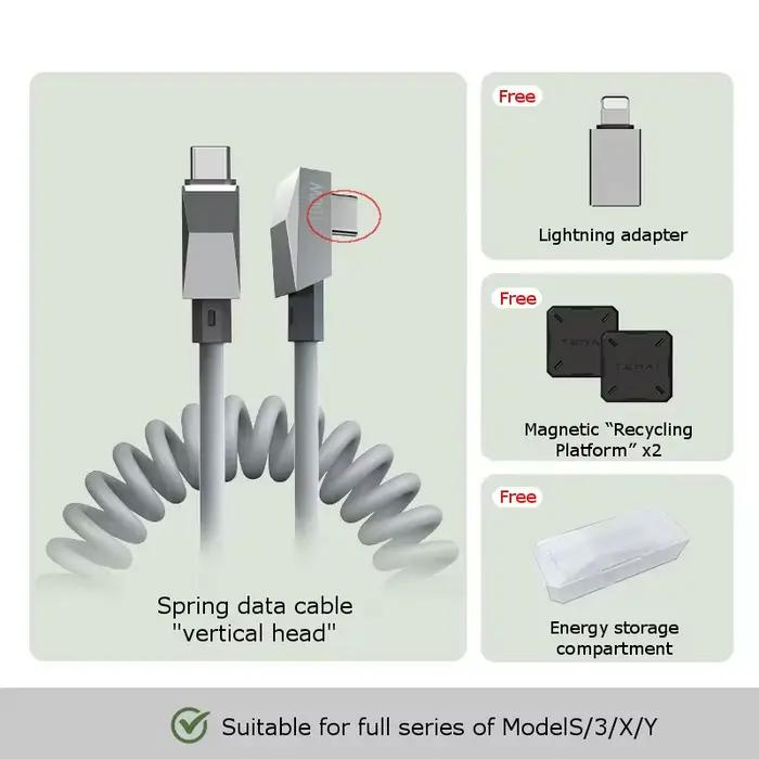 Câble de données à ressort de voiture type-c, 1.8M, 100W, pour Tesla série complète modèle 3/Y/S/X, 