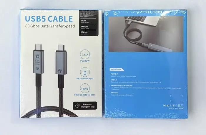 Câble USB 5.0 Type-C vers Type-C, sortie vidéo 16K, transfert de données 80 Gbps, charge rapide PD 2