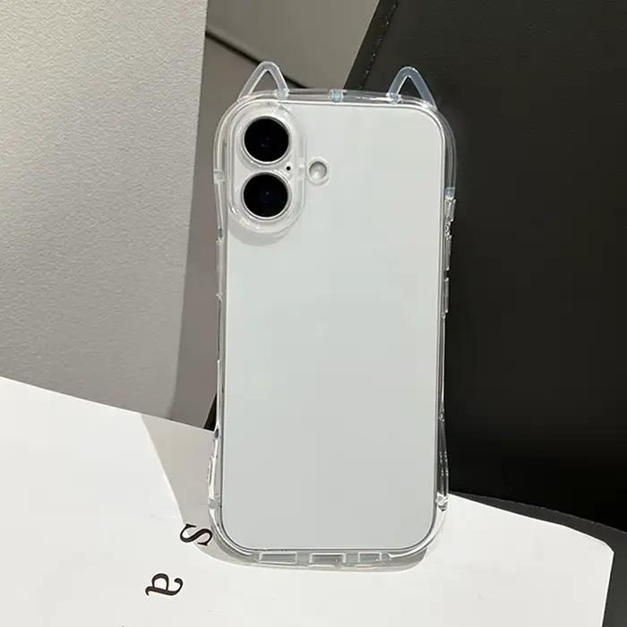 Coque de téléphone transparente avec oreilles de chat, dessin animé mignon, pour iPhone 17 16 15 14 
