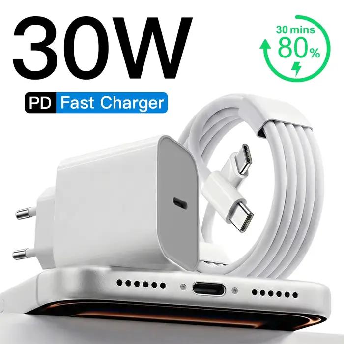 Chargeur rapide PD 30W pour iPhone 12 13 14 15 16 17 Pro Max Plus, câble de charge rapide USB C vers