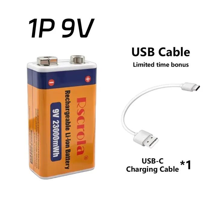 Batterie Li-Ion rechargeable 9V 23600mWh, charge USB C, batterie 9V, 1500+ cycles, longue durée de v