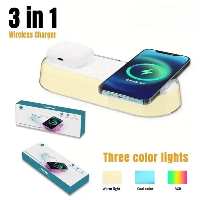 Support de chargeur sans fil réveil temps lumière LED chargeur de téléphone 15W Station de charge ra