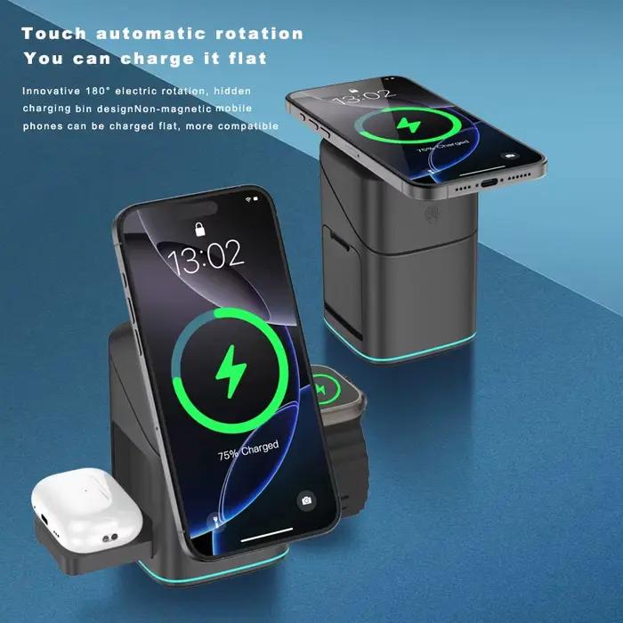 Chargeur sans fil magnétique 3 en 1, charge rapide intelligente pour Samsung iPhone 12-16 HUAWEI iWa