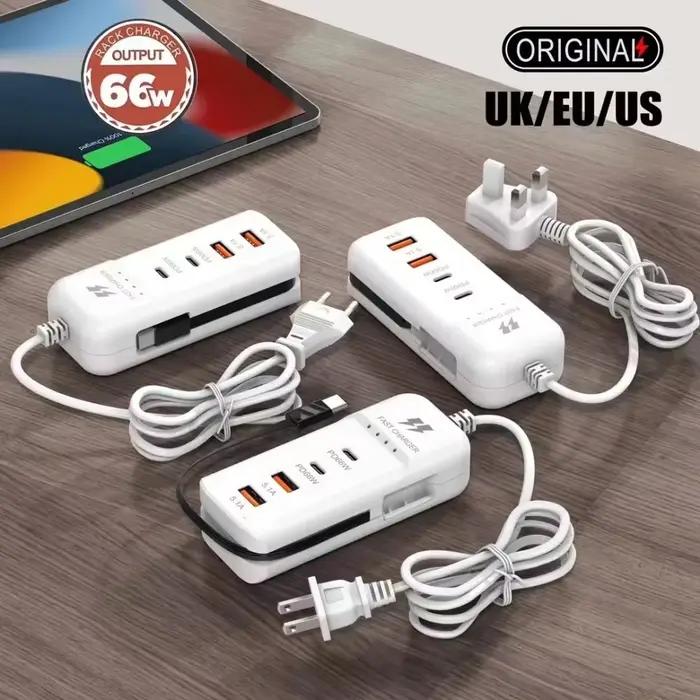 Chargeurs USB muraux à charge rapide PD 66W, adaptateur Hub USB, 4 Ports USB Type C, prise d'extensi