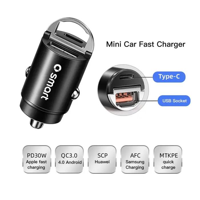 Chargeur allume-cigare de voiture USB C et QC3.0, adaptateur de Charge rapide pour Smart EQ Fortwo F