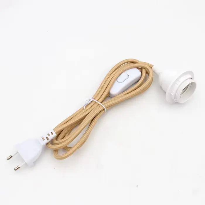 Câble en tissu flexible avec prise ue, interrupteur en ligne, support de lampe E27, cordons de lampe