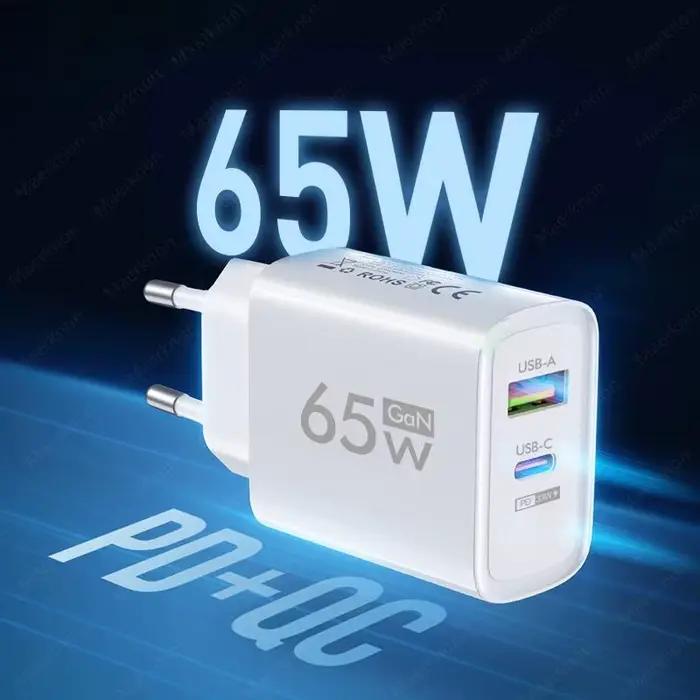 Chargeur rapide USB GaN 65W PD, adaptateur de charge rapide de Type C pour iPhone Samsung Xiaomi Hua