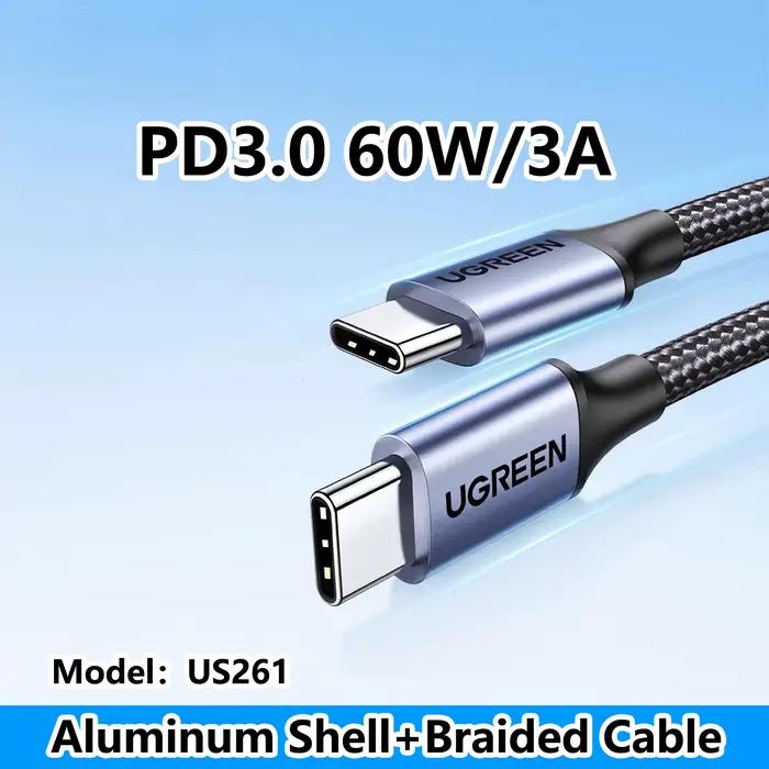 UGREEN 60W câble USB C 100W Type C à Type C câble 3A PD données de charge rapide 25cm 50cm 1m 1.5m 2