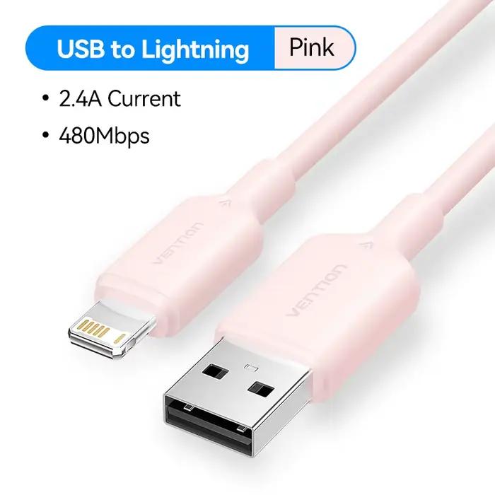 Câble Lightning Vention pour iPhone 14 13 12 11 8 Pro Max USB C vers Lightning 2.4A, cordon de charg