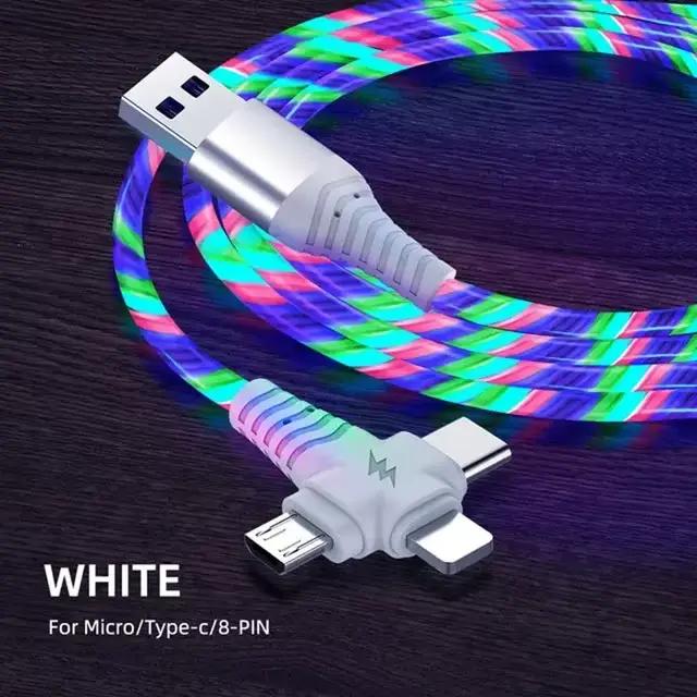 Câble de Charge lumineux 3 en 1, cordon USB lumineux LED Compatible avec le Port Lightning Micro USB