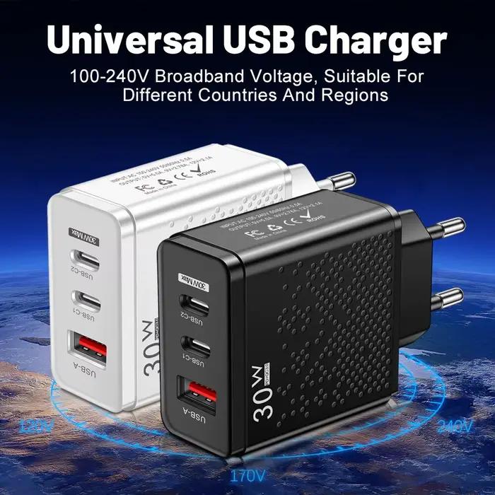 OLAF-Chargeur rapide USB de 30W QC 3.0 avec Port de Type C, Adaptateur Mural Portable pour iPhone 14