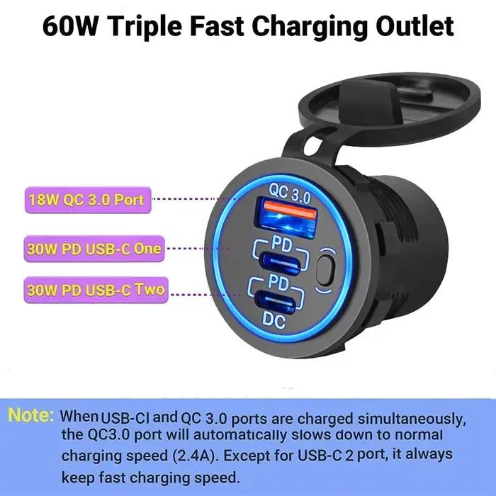 Prise de chargeur de voiture USB 12V, double Port 30W PD USB-C et 18W QC3.0, accessoires pour voitur