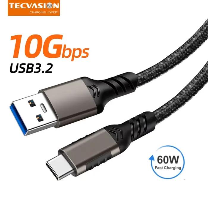 Câble USB3.2 10Gbps USB A vers type-c transfert de données USB C SSD câble de disque dur 3A 60W Char