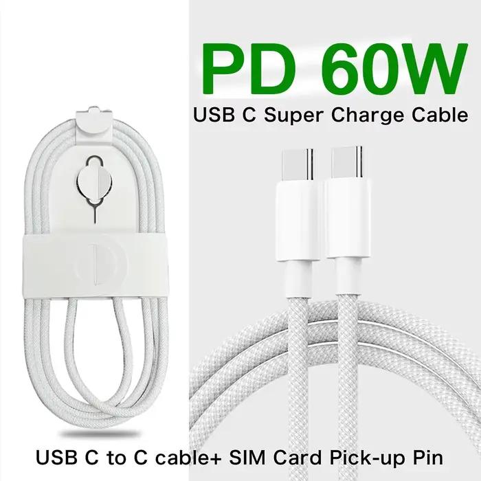 1-50 pièces 60W Type C à Type C câble de tissage pour Apple iPhone 14 13 12 11 15 16 Pro Max Plus câ