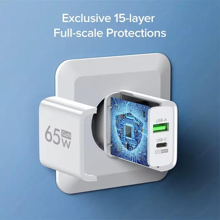 Chargeur rapide USB GaN 65W PD, adaptateur de charge rapide de Type C pour iPhone Samsung Xiaomi Hua