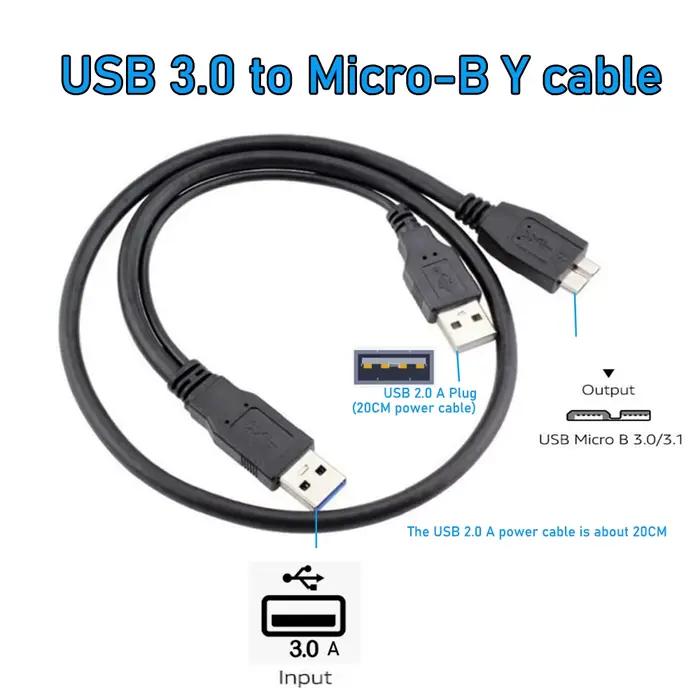 Câble séparateur USB 3.0 vers Micro-B Y, câble de disque dur externe USB 3.0 A vers Micro B pour Dig