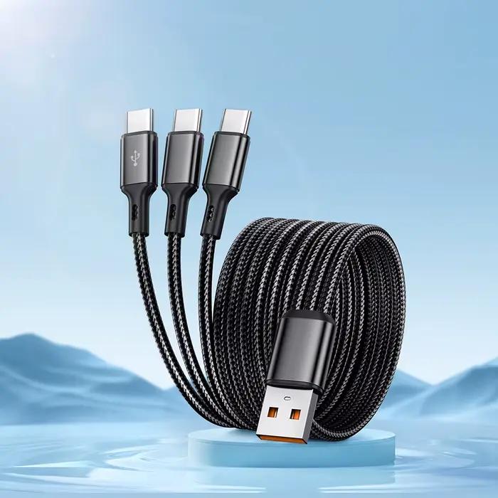 Câble de données USB Type C 3 en 1, 100W, charge rapide, A-3Type-C, pour Samsung S24, Xiaomi, Huawei