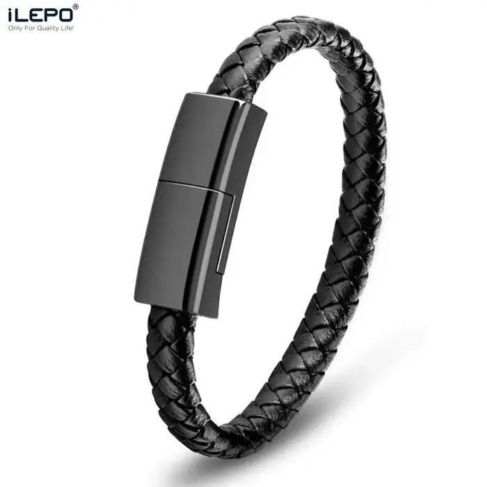 ILEPO Bracelet USB câble de chargement extérieur Portable en cuir Mini Micro USB C chargeur câble de