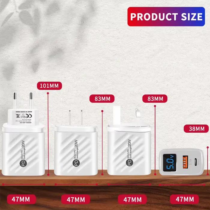 Chargeur USB PD 20W, Charge rapide, Type C, affichage numérique, adaptateur de Charge de téléphone p
