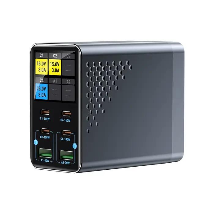 Chargeur de bureau multi-ports intelligent GaN 140W PD+QC avec affichage numérique intelligent pour 