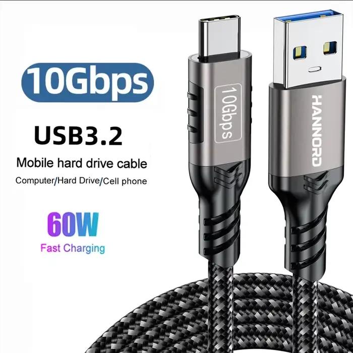 Hannord USB3.2 10Gbps USB A vers USB C 3.2 Gen2 type-c câble transfert de données 3A 60W QC 3.0 char