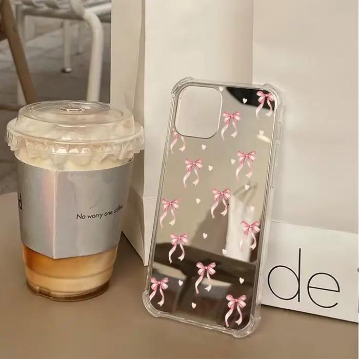 Coque de téléphone avec miroir à nœud coloré, étui souple antichoc pour iPhone 16 15 Pro Max 14 13 1