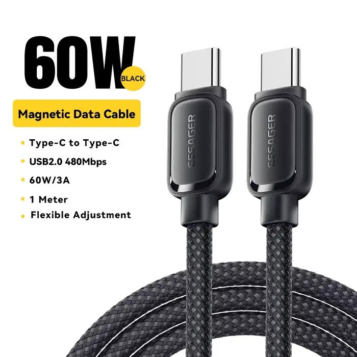 Essager 100w câble de données de charge rapide rétractable magnétique Type C à C charge pour iPhone 