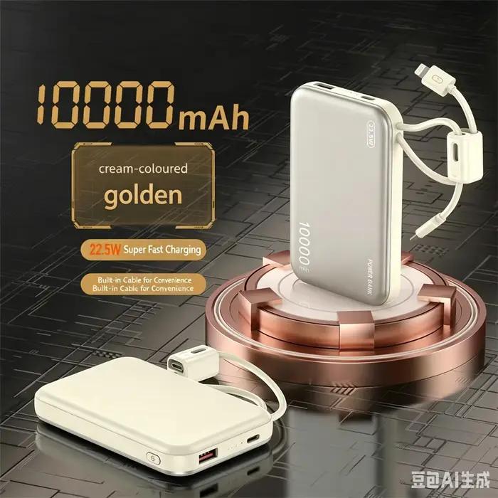 Batterie externe CCC 3C avec câbles intégrés, charge rapide 22,5 W, 20000 mAh, compatible iPhone et 