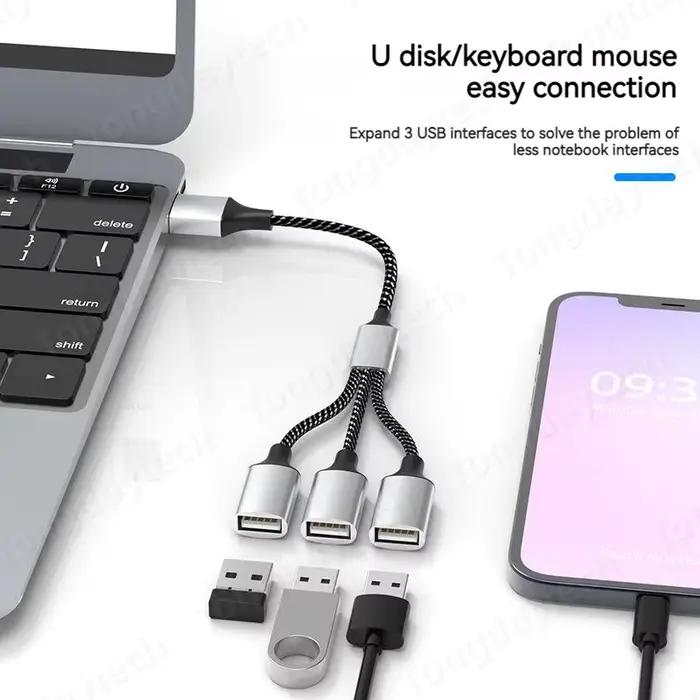 Extensions de Hub USB, 3 ports de Type C, séparateur USB, Transmission de données, adaptateur OTG ha