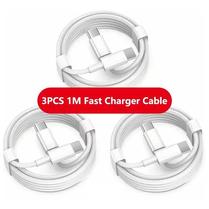 Lot de 3 câbles USB-C vers USB-C PD 100W à charge rapide et transfert de données pour iPhone 17, 15,